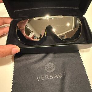 Versace VE2140 Shield Sunglasses - Silver Frame & Mirrored Lenses